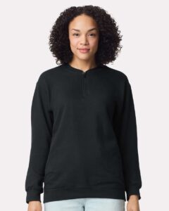 Gildan SF008 Unisex Softstyle® Midweight Quarter-Zip Sweatshirt – Black (on model)