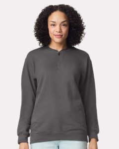 Gildan SF008 Unisex Softstyle® Midweight Quarter-Zip Sweatshirt – Charcoal (on model)