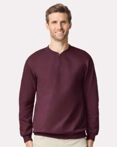 Gildan SF008 Unisex Softstyle® Midweight Quarter-Zip Sweatshirt – Maroon (on model)