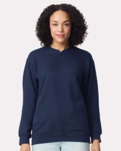 Gildan SF008 Unisex Softstyle® Midweight Quarter-Zip Sweatshirt – Navy (on model)