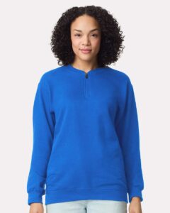 Gildan SF008 Unisex Softstyle® Midweight Quarter-Zip Sweatshirt – Royal (on model)