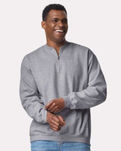Gildan SF008 Unisex Softstyle® Midweight Quarter-Zip Sweatshirt – Sport Grey (on model)