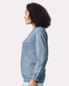 Gildan SF008 Unisex Softstyle® Midweight Quarter-Zip Sweatshirt – Stone Blue (on model side)