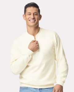 Gildan SF008 Unisex Softstyle® Midweight Quarter-Zip Sweatshirt – Off White (on model)