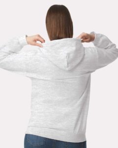 Gildan SF500 Unisex Softstyle® Midweight Hooded Sweatshirt – Ash (on model back)