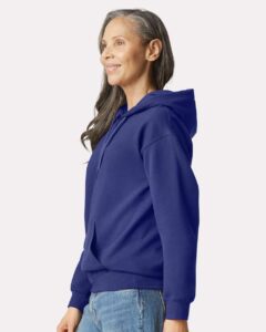 Gildan SF500 Unisex Softstyle® Midweight Hooded Sweatshirt – Cobalt (on model side)