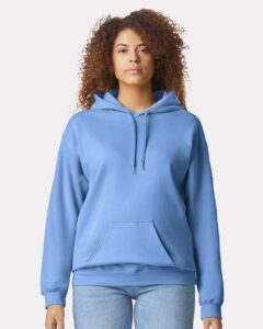 Gildan SF500 Unisex Softstyle® Midweight Hooded Sweatshirt – Carolina Blue (on model)