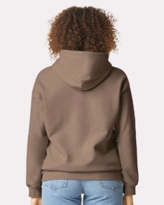 Gildan SF500 Unisex Softstyle® Midweight Hooded Sweatshirt – Brown Savana (on model back)