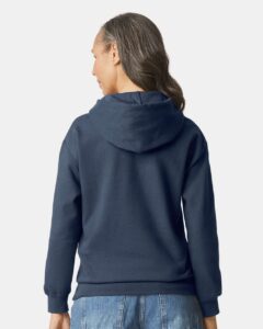 Gildan SF500 Unisex Softstyle® Midweight Hooded Sweatshirt – Blue Dusk (on model back)