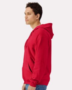Gildan SF600 Unisex Softstyle® Midweight Full-Zip Hooded Sweatshirt – Red (on model side)