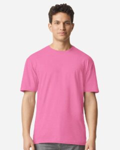 Gildan 3000 Unisex Light Cotton T-Shirt – Azalea (on model)