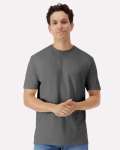 Gildan 3000 Unisex Light Cotton T-Shirt – Charcoal (on model)