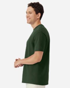 Gildan 3000 Unisex Light Cotton T-Shirt – Forest Green (on model side)