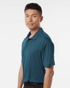 AllPro 41800 Men’s Pro-Lock Performance Polo – Atlantic Blue (on model side)