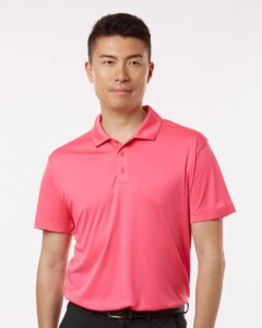 AllPro 41800 Men’s Pro-Lock Performance Polo – Bright Pink (on model)