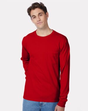 Hanes 5596 Unisex Authentic Long Sleeve Pocket T-Shirt