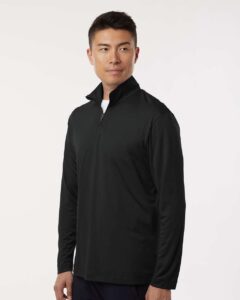 AllPro 41870 Men’s Pro-Lock Performance Quarter-Zip Pullover – Black (on model side)