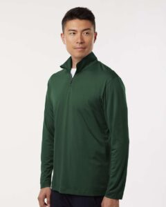 AllPro 41870 Men’s Pro-Lock Performance Quarter-Zip Pullover – Forest Green (on model side)