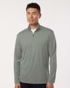 AllPro 41870 Men’s Pro-Lock Performance Quarter-Zip Pullover – Greystone (on model)
