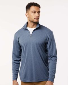 AllPro 41870 Men’s Pro-Lock Performance Quarter-Zip Pullover – Heather Navy (on model)