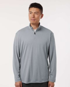 AllPro 41870 Men’s Pro-Lock Performance Quarter-Zip Pullover – Heather Steel (on model)