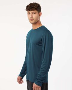 AllPro 48400 Unisex Pro-Lock Performance Long Sleeve T-Shirt – Atlantic Blue (on model side)