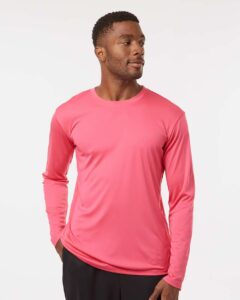 AllPro 48400 Unisex Pro-Lock Performance Long Sleeve T-Shirt – Bright Pink (on model)