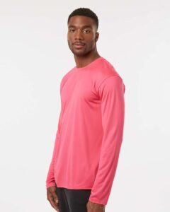 AllPro 48400 Unisex Pro-Lock Performance Long Sleeve T-Shirt – Bright Pink (on model side)