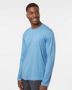 AllPro 48400 Unisex Pro-Lock Performance Long Sleeve T-Shirt – Carolina Blue (on model side)
