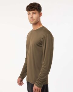 AllPro 48400 Unisex Pro-Lock Performance Long Sleeve T-Shirt – Cigar (on model side)