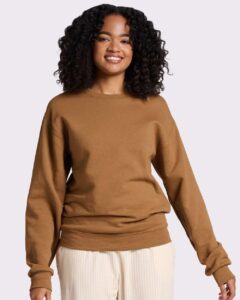 JERZEES 562MR Unisex NuBlend® Crewneck Sweatshirt – Golden Pecan (on model)
