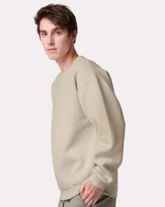 JERZEES C12MR Unisex Rugged Crewneck Sweatshirt – Putty (on model side)