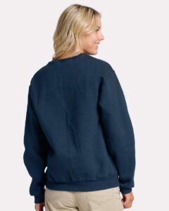 JERZEES C12MR Unisex Rugged Crewneck Sweatshirt – Washed Navy (on model back)