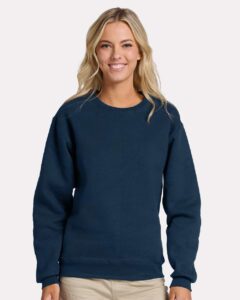 JERZEES C12MR Unisex Rugged Crewneck Sweatshirt – Washed Navy (on model)