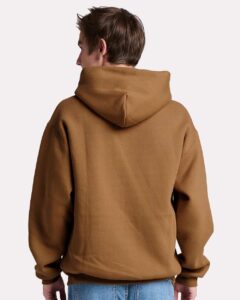 JERZEES H12MR Unisex Rugged Hooded Sweatshirt – Golden Pecan (on model back)