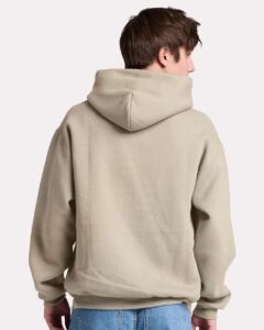JERZEES H12MR Unisex Rugged Hooded Sweatshirt – Putty (on model back)