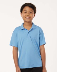 AllPro 41800Y Youth Pro-Lock Performance Polo – Carolina Blue (on model)