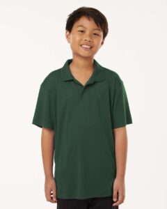 AllPro 41800Y Youth Pro-Lock Performance Polo – Forest Green (on model)