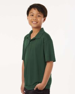 AllPro 41800Y Youth Pro-Lock Performance Polo – Forest Green (on model side)