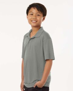 AllPro 41800Y Youth Pro-Lock Performance Polo – Greystone (on model side)