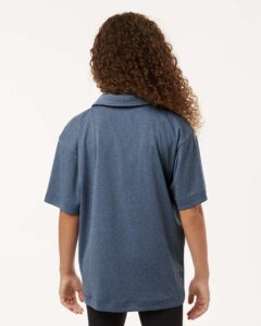 AllPro 41800Y Youth Pro-Lock Performance Polo – Heather Navy (on model back)