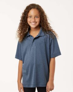 AllPro 41800Y Youth Pro-Lock Performance Polo – Heather Navy (on model)