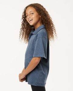 AllPro 41800Y Youth Pro-Lock Performance Polo – Heather Navy (on model side)