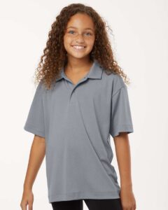 AllPro 41800Y Youth Pro-Lock Performance Polo – Heather Steel (on model)