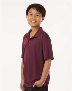 AllPro 41800Y Youth Pro-Lock Performance Polo – Maroon (on model side)