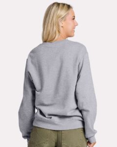 JERZEES IC48MR Unisex Ultimate CVC Crewneck Sweatshirt – Athletic Heather (on model back)