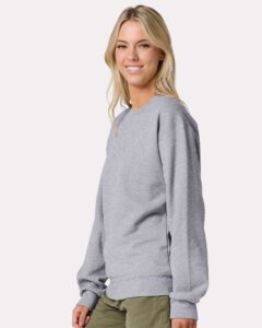 JERZEES IC48MR Unisex Ultimate CVC Crewneck Sweatshirt – Athletic Heather (on model side)