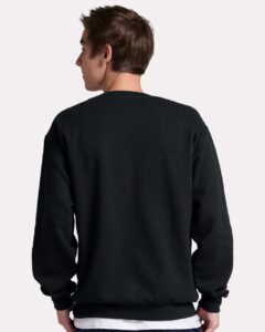 JERZEES IC48MR Unisex Ultimate CVC Crewneck Sweatshirt – Black Ink (on model back)