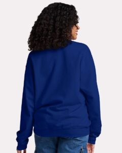 JERZEES IC48MR Unisex Ultimate CVC Crewneck Sweatshirt – Orchid (on model back)
