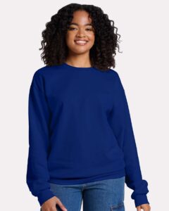 JERZEES IC48MR Unisex Ultimate CVC Crewneck Sweatshirt – Orchid (on model)